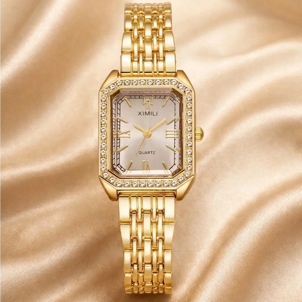Classic Gold Square Crystal Watch